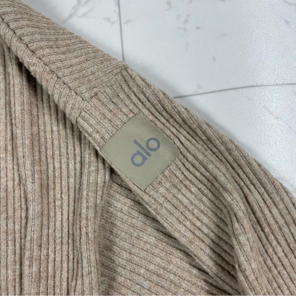 ALO Yoga Muse Hoodie Ribbed Gravel Heather Tan Cream Women Size Small Pullover - Picture 6 of 11